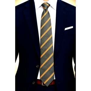 Antonia Collection 100% Silk Necktie Men’s Formal Striped Black Chocolate Brown